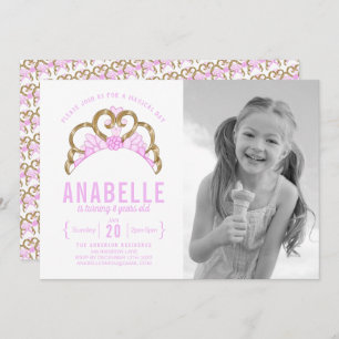 Personnalisable Pink Tiara Photo Invitation Annive