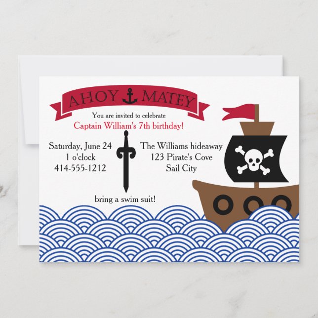 Personnalisable Pirate Anniversaire invitation (Devant)