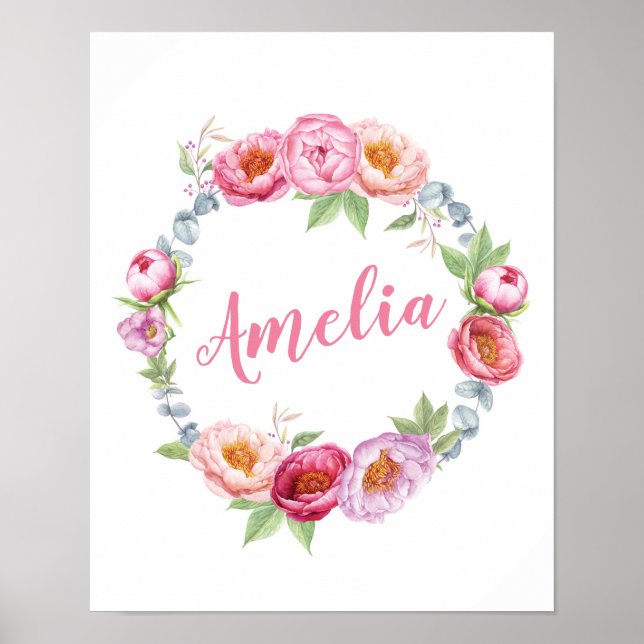 Personnalisation des pivoines florales nom affiche (Devant)