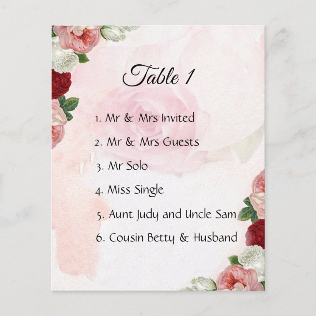 Personnalisation rose Mariages invités Plan table (Devant)