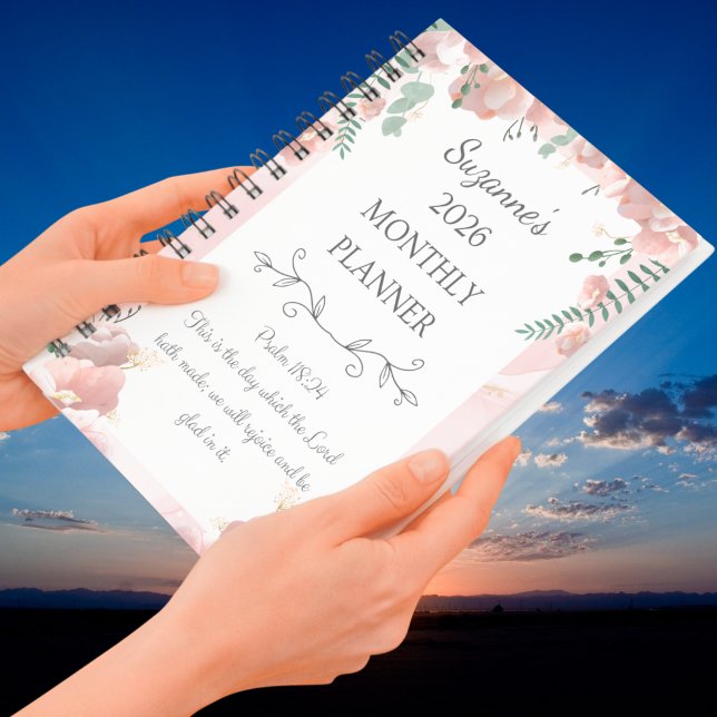 Personnalisé 2026 Psaume floral rose Christian (Personalized 2026 Pink Floral Psalm Christian Planner)