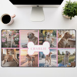 Personnalisé 8 Photo Collage Chien Os Animal Pet R<br><div class="desc">Montrez votre meilleur ami en fureur avec ce tapis de bureau photo chien rose! Doté d'un arrière - plan rose élégant, d'un collage de huit photos adorables et d'un mignon chien portant le nom de votre chien, ce tapis de bureau est le moyen idéal pour égayer votre espace de travail...</div>