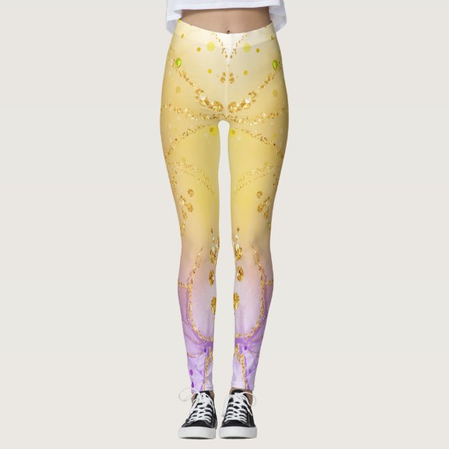Personnalisé Abstrait Golden Purple Chic Legging (Devant)