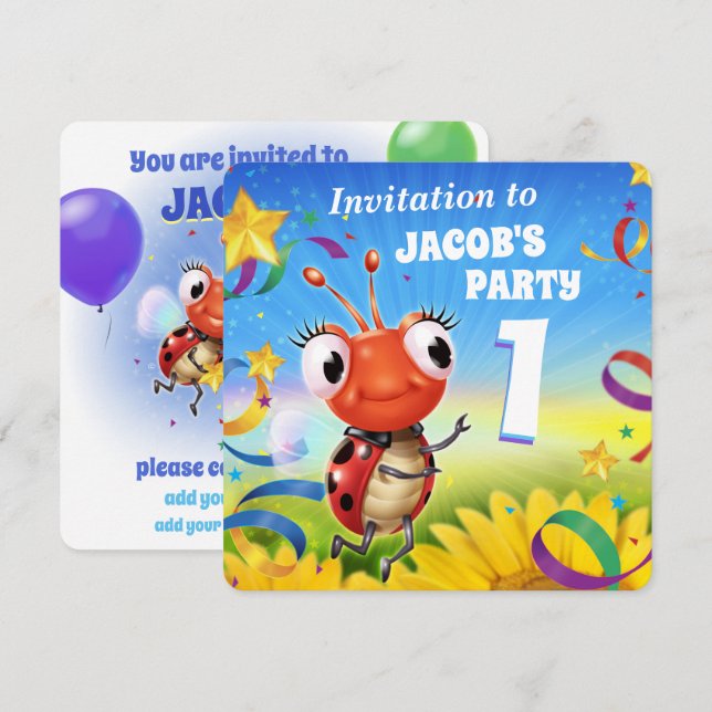 Personnalisé Anniversaire invitation garçon de 1an (Devant / Derrière)