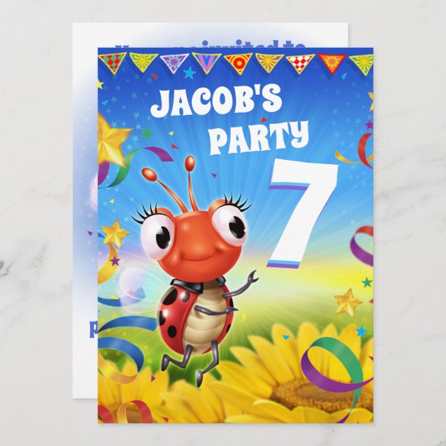 Personnalisé Anniversaire invitation garçon de 7an (Devant / Derrière)