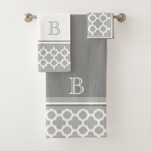 Personnalisé Beige Gris Blanc Rétro Ikat Quatrefoi (En situation)