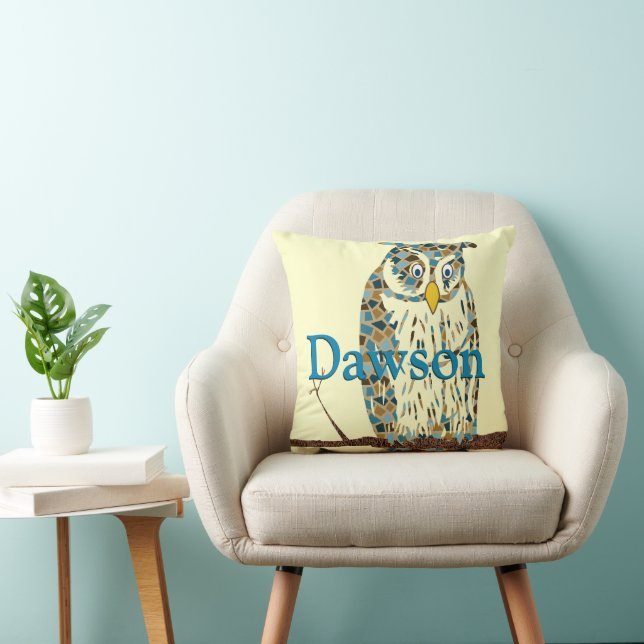 Personnalisé Blue Baby Boy Vintage Owl Coussin (Chaise)