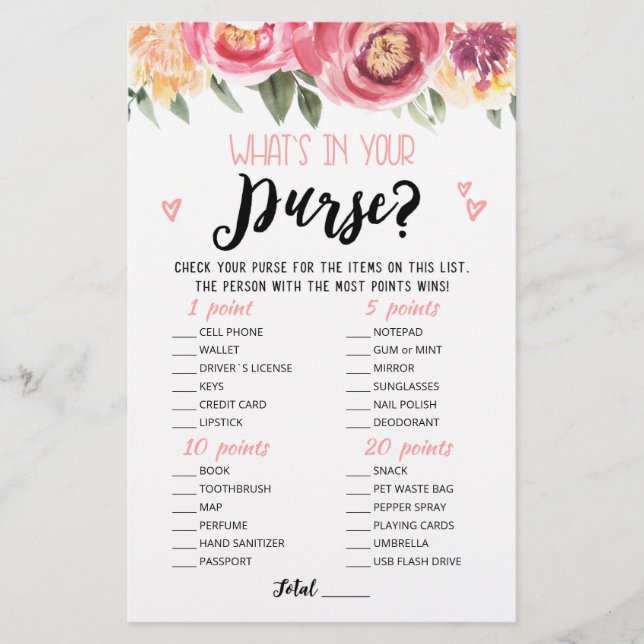 Personnalisé Ce qui est dans votre sac jeu Hen Par (Devant)