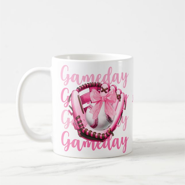 Personnalisé Chic Photo Pink Bow Baseball Jeu Mug (Gauche)
