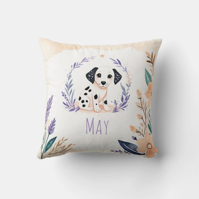 Personnalisé Chiot Dalmatien Coussin Boho Floral D (Verso)