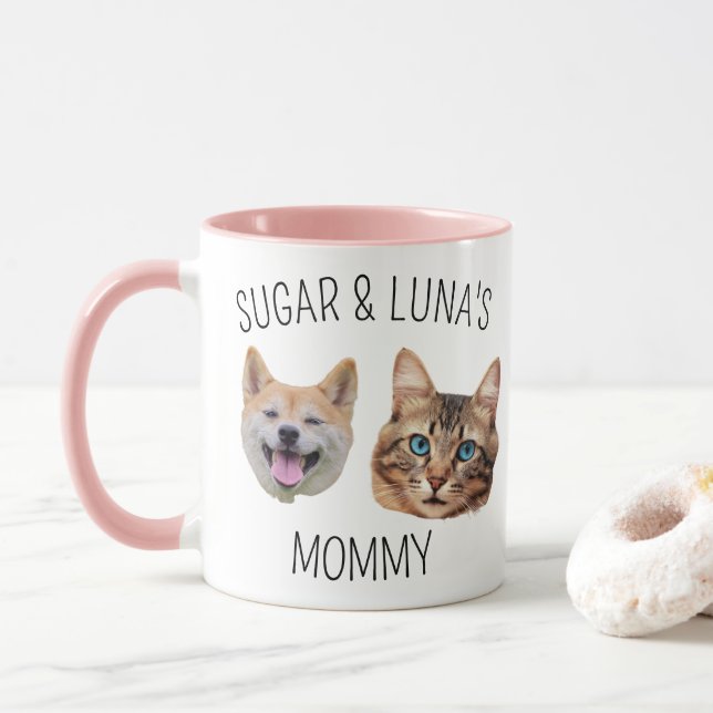 Personnalisé Cute Chien Chat Face Mug 2 Photos (Avec donut)