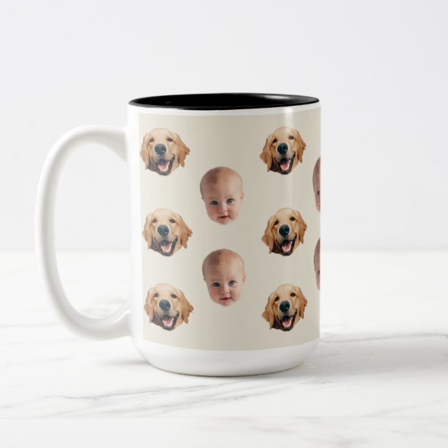 Personnalisé Cute Family Face 2 Photos Mug (Gauche)