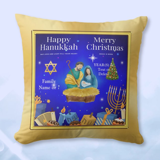 Personnalisé, Décor de Noël Hanoukka, Coussin (Hanukkah Christmas Decor. Christmas and Hanukkah Pillow. Happy Hanukkah and Merry Christmas. )