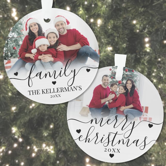 Personnalisé Double face Famille Deux photos Noël (Custom Double Sided Family Two Photo Christmas Ornament )