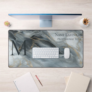 Personnalisé Élégant Monogramme gris bleu marbre n