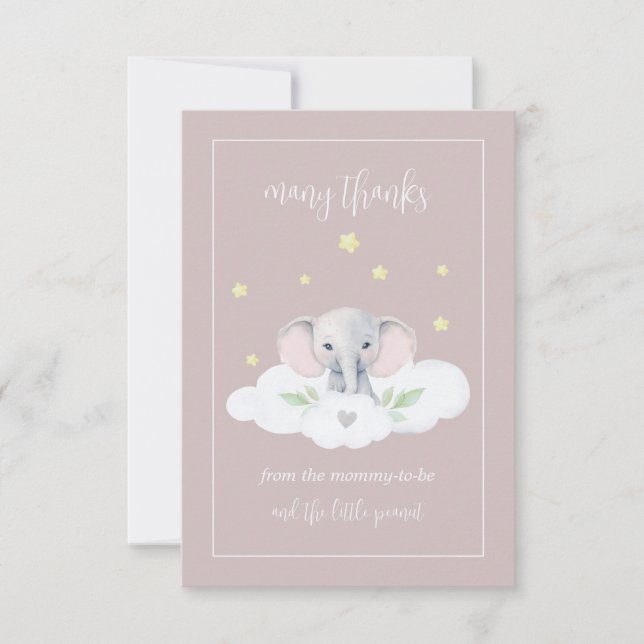 Personnalisé Elephant Baby shower rose Merci Carte (Devant)