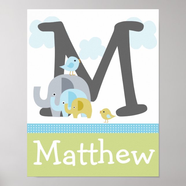 Personnalisé Elephant Love Initial/Nom Poster Art (Devant)