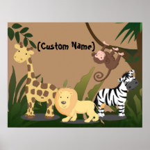 Personnalisé Enfants Nom bébé JungleZoo Poster d'a
