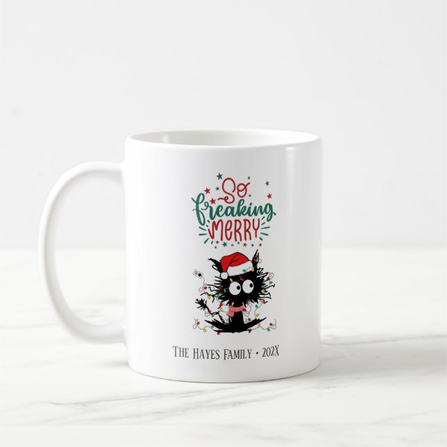 Personnalisé Funny Freaking Cat Christmas Mug (Gauche)