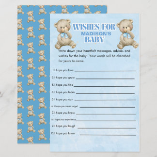 Personnalisé Garçons Ours Baby shower Jeu