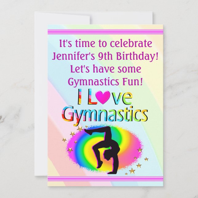 PERSONNALISÉ J'ADORE GYMNASTICS INVITATIONS EN BOW (Devant)