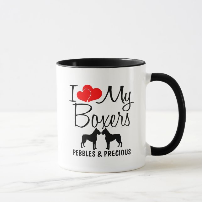Personnalisé J'Aime Mes Deux Chiens De Boxer Mug (Droite)