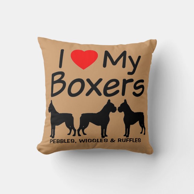 Personnalisé J'Aime Mes Trois Boxers Coussin de ra (Recto)