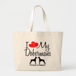 Personnalisé J'Aime Mon Sac Deux Dobermans