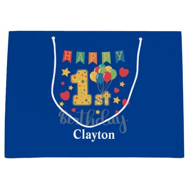 Personnalisé Joyeux 1er anniversaire Grand sac cad (Devant)