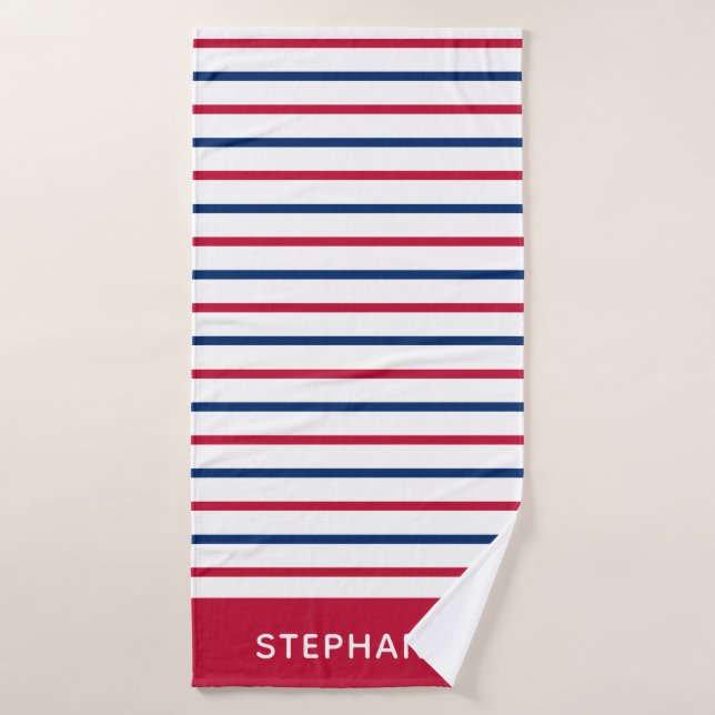 Personnalisé minimaliste rayures rouge et bleu mod (Serviette de bain)