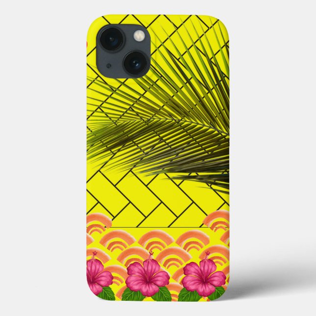 Personnalisé Monogrammed iPhone 13 Coque - Jaune (Verso)