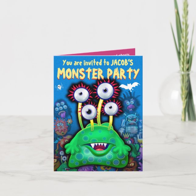 Personnalisé Monster Halloween invitation de la fê (Devant)