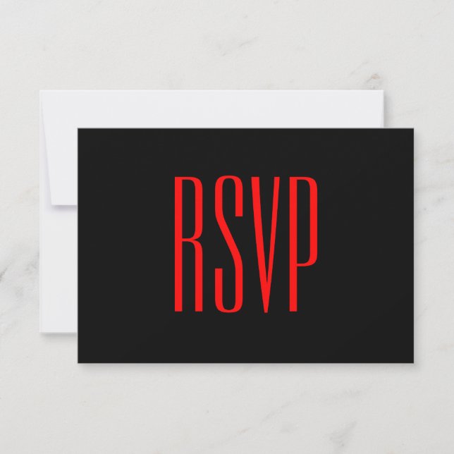 Personnalisé noir et rouge RSVP Mariage damassé V0 (Devant)