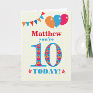 Personnalisé Nom 10e carte Ballons de Bunting Anni