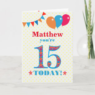 Personnalisé Nom 15e carte Ballons de Bunting Anni