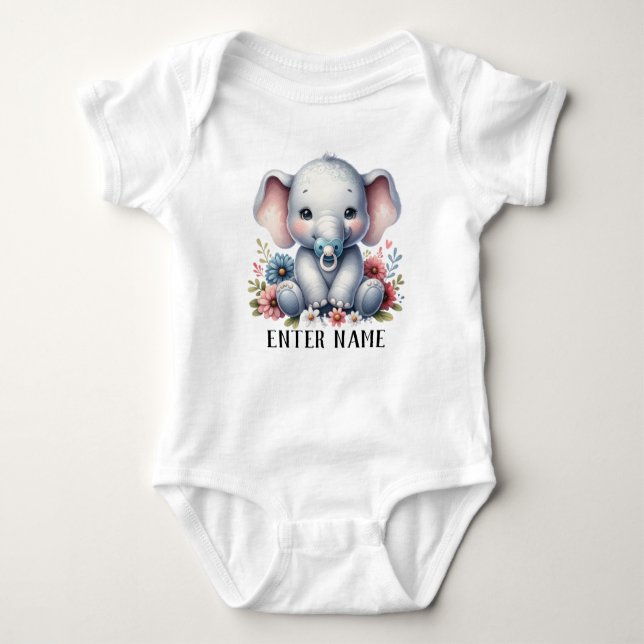 Personnalisé Nom Cute Baby Girl Elephant Baby Body (Devant)