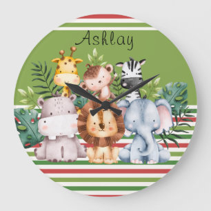 Personnalisé Nom Jungle Safari Animaux Horloge Ron