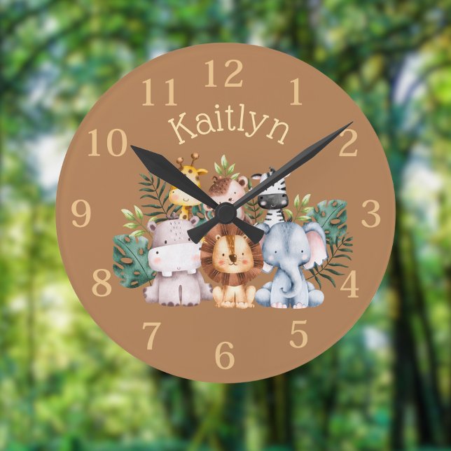 Personnalisé Nom Jungle Safari Animaux Horloge Ron (Créateur téléchargé)