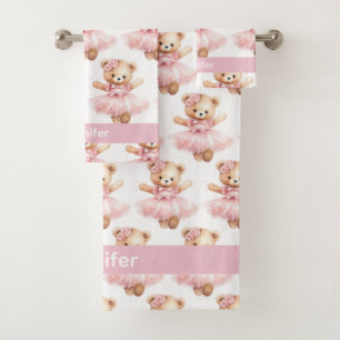 Personnalisé Nom Pink Teddy Bear Jeu de serviettes