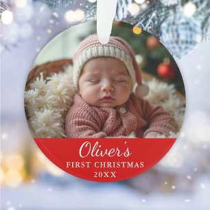 Personnalisé Premier Noël Bébé Photo Rouge