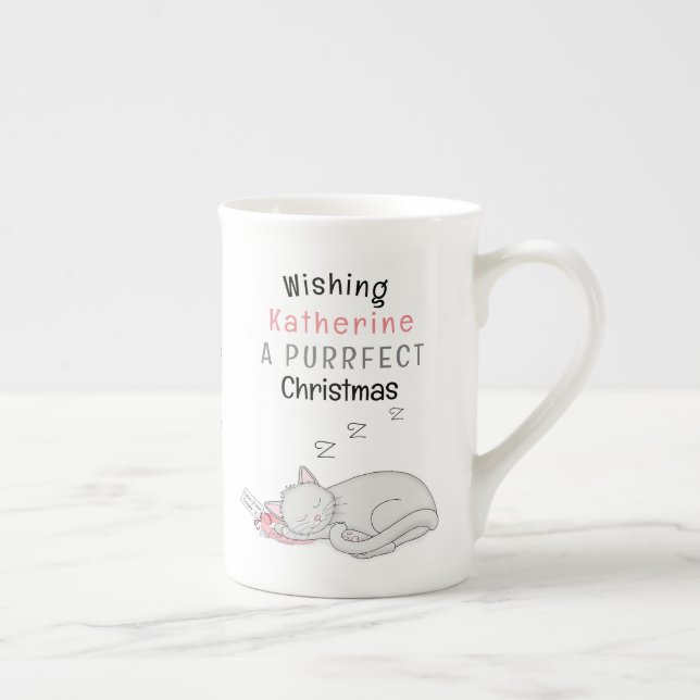 Personnalisé Purfé Chat de Noël Bone Chine Mug (Droite)