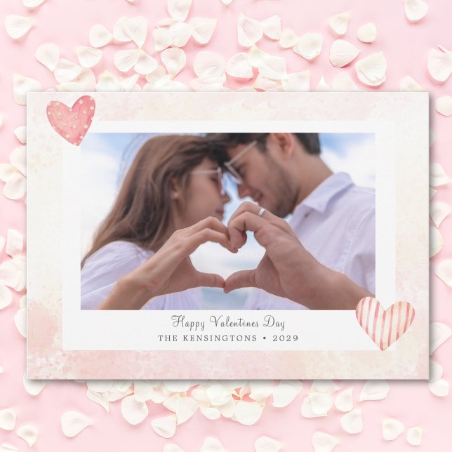 Personnalisé rose romantique Carte photo de Saint- (Custom Romantic Pink Valentine's Photo Card)