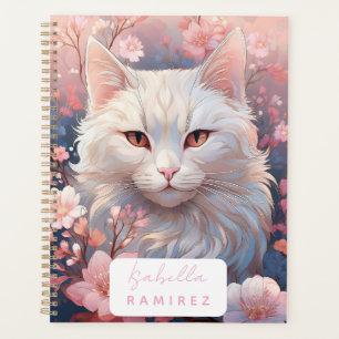 Personnalisé Serene White Cat Planner avec nom