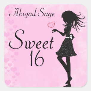 Personnalisée Girl and Hearts Sweet 16 Stickers