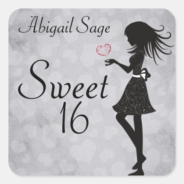 Personnalisée Girl and Hearts Sweet 16 Stickers (Devant)