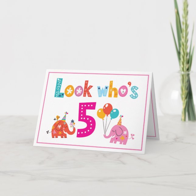 Personnaliser 5e anniversaire Carte pour une fille (Devant)