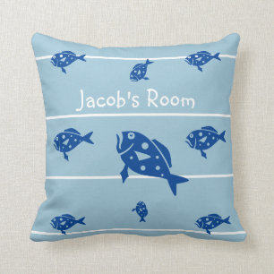 Personnaliser avec nom poisson coussin blues et bl