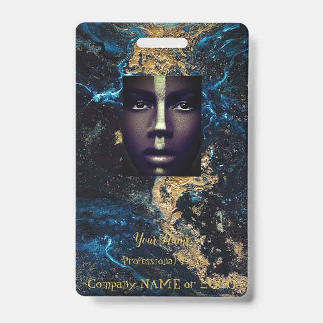Personnaliser Badge avec Nom de Marbre Bleu Or (Avant)