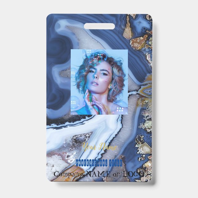 Personnaliser Badge avec Nom en Marbre Or Blanc Bl (Avant)