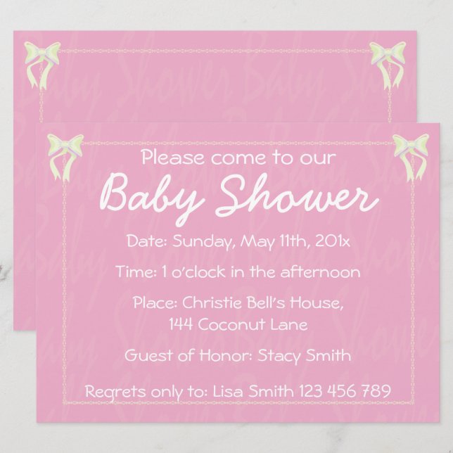 Personnaliser Bébé rose pâle invitation douche fil (Devant / Derrière)